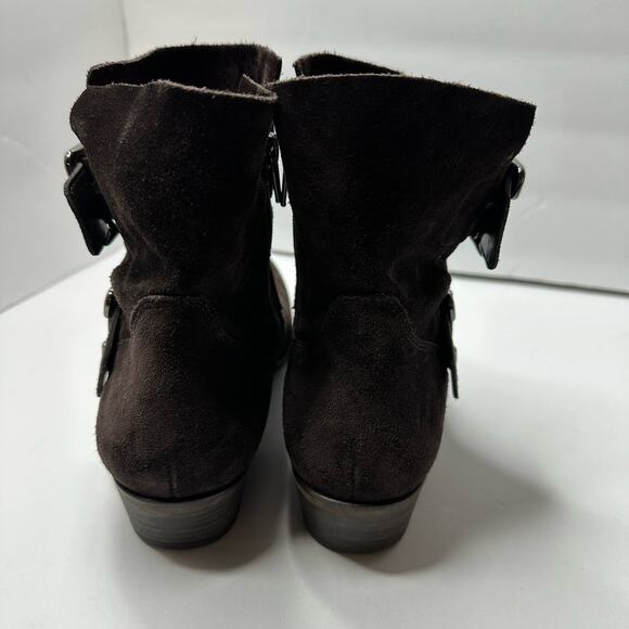 Paul Green Women size 8.5 Denver Suede Belted Biker Moto Boot Brown Ankle Bootie - Picture 4 of 12